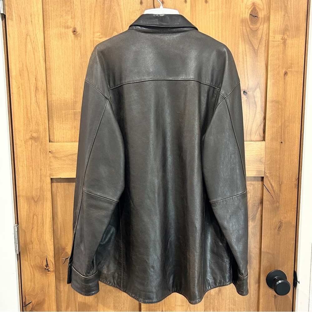 Perry Ellis Brown Genuine Leather Button Up Jacket Size Medium - Picture 10 of 10